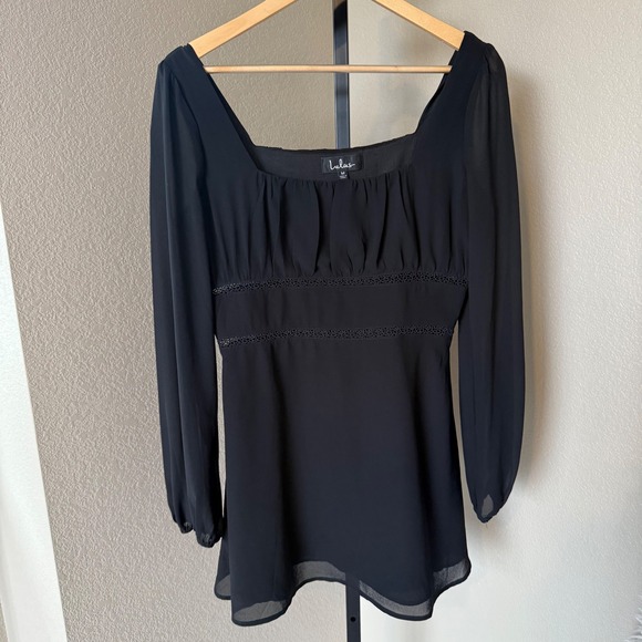 Lulus Loving Memories Black Long‎ Sleeve Crochet Lace Skater Dress Women's M - Picture 1 of 11